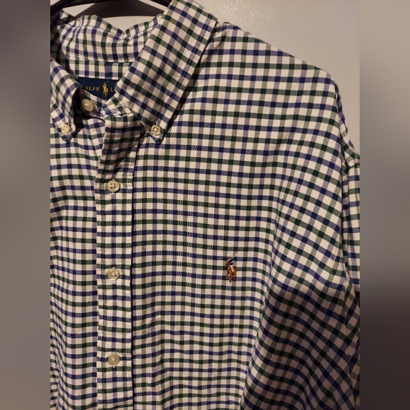 Ralph Lauren Other - Ralph Lauren Shirt Mens XL Blue Plaid Oxford Button Down Long Sleeve Flesh Pony